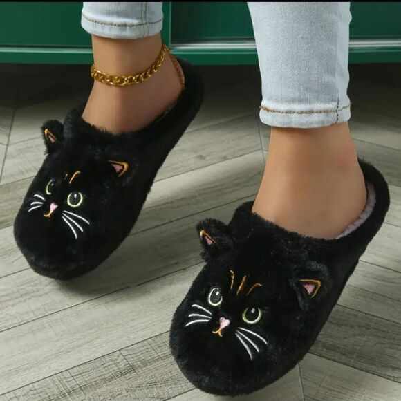 Cute Kitty Cat Indoor Slip-On House Slippers Soft Warm Non-Slip Sole Sz 7.5/8 - Picture 6 of 6